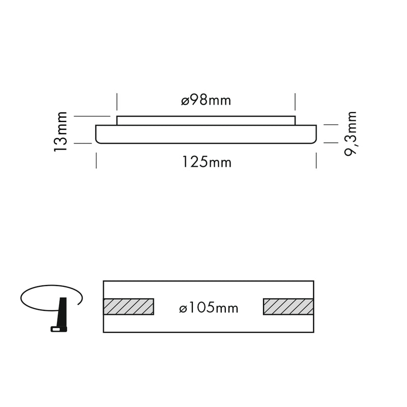 Sol Semi-Flush Downlight, Small, Square, White, 9W, LED, Dim, IP54