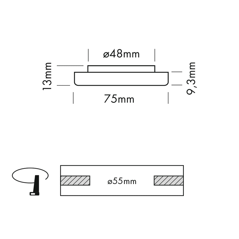 Sol Semi-Flush Downlight, XS, Square, White, 4.5W, LED, On/Off, IP54