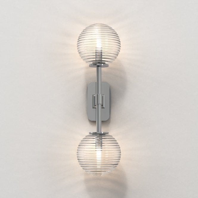 Tacoma Wall, Chrome, Double, Clear Ribbed Glass, G9, IP44