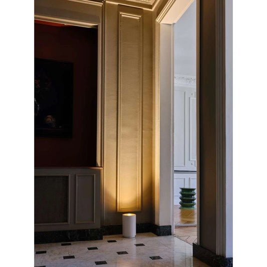 Tobo Floor Lamp, Uplight, White with Brass Reflector, E27, Floor Switch Dim, IP20