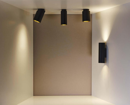 Tobo Spot, Long, Black with Brass, GU10, Triac Dim, IP20