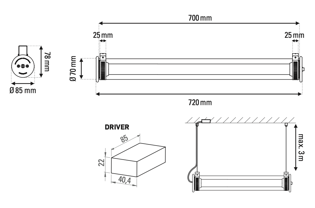 Tube 360 Pendant, Horizontal, 72 cm, White with Silver, LED, Triac Dim, IP65