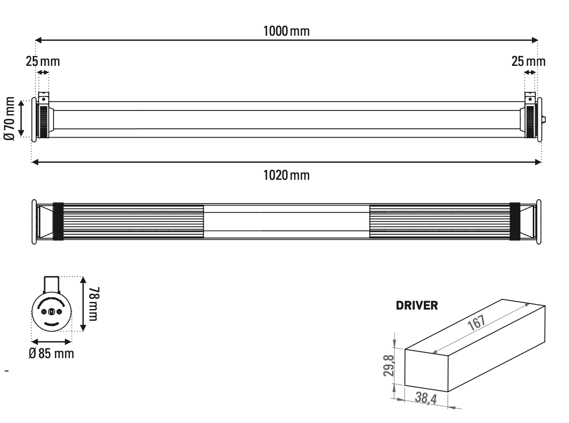 Tube 360 Wall, 102 cm, White with Gold, LED, Triac Dim, IP65