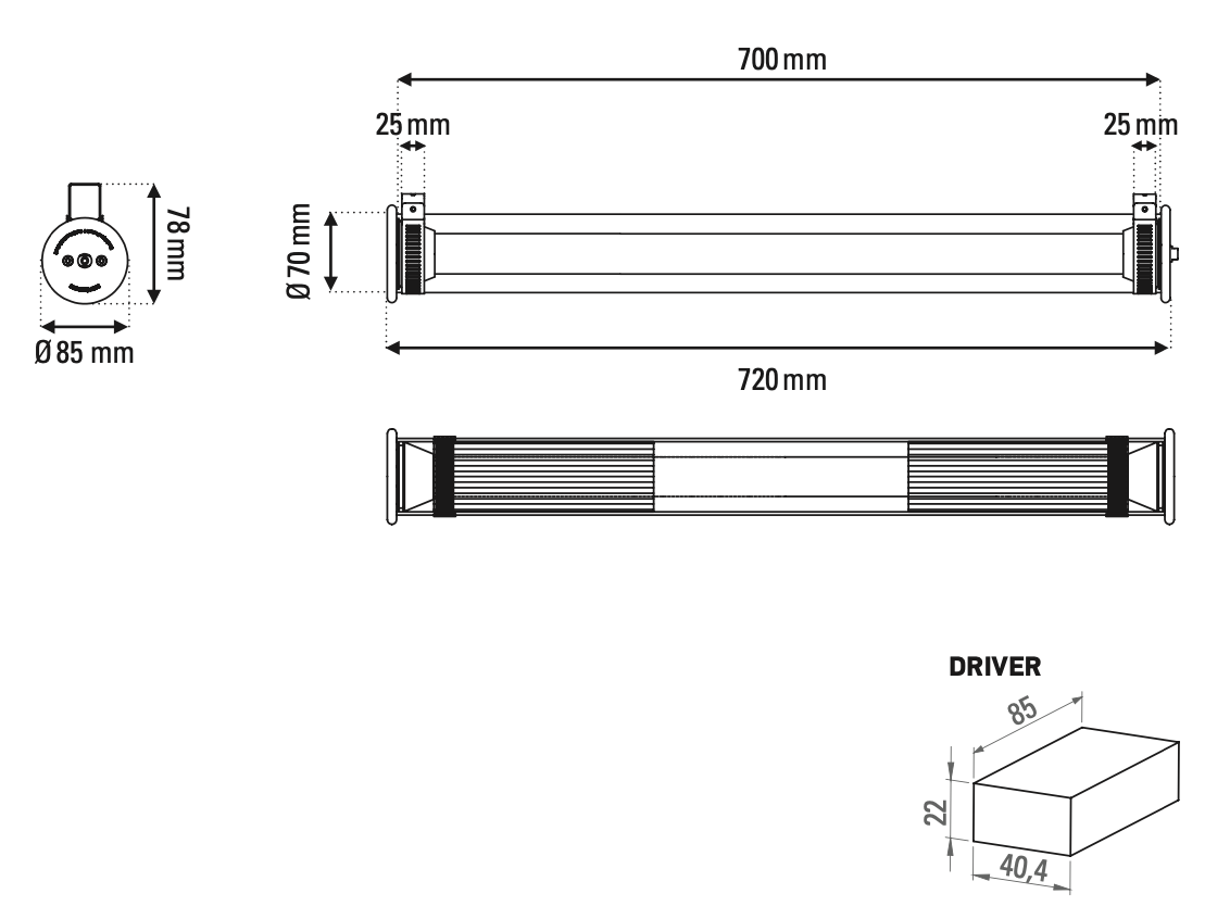 Tube 360 Wall, 72 cm, White, LED, Triac Dim, IP65