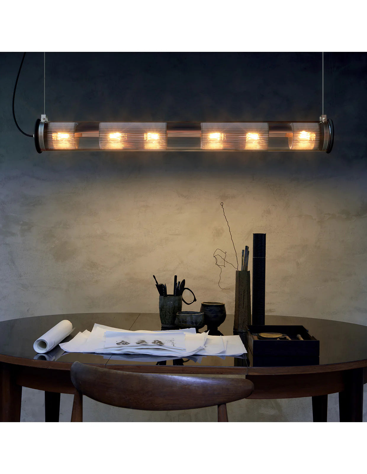 Tube Bulb Pendant, Linear Vertical, 52 cm, Silver Reflector No Mesh, E14, IP64