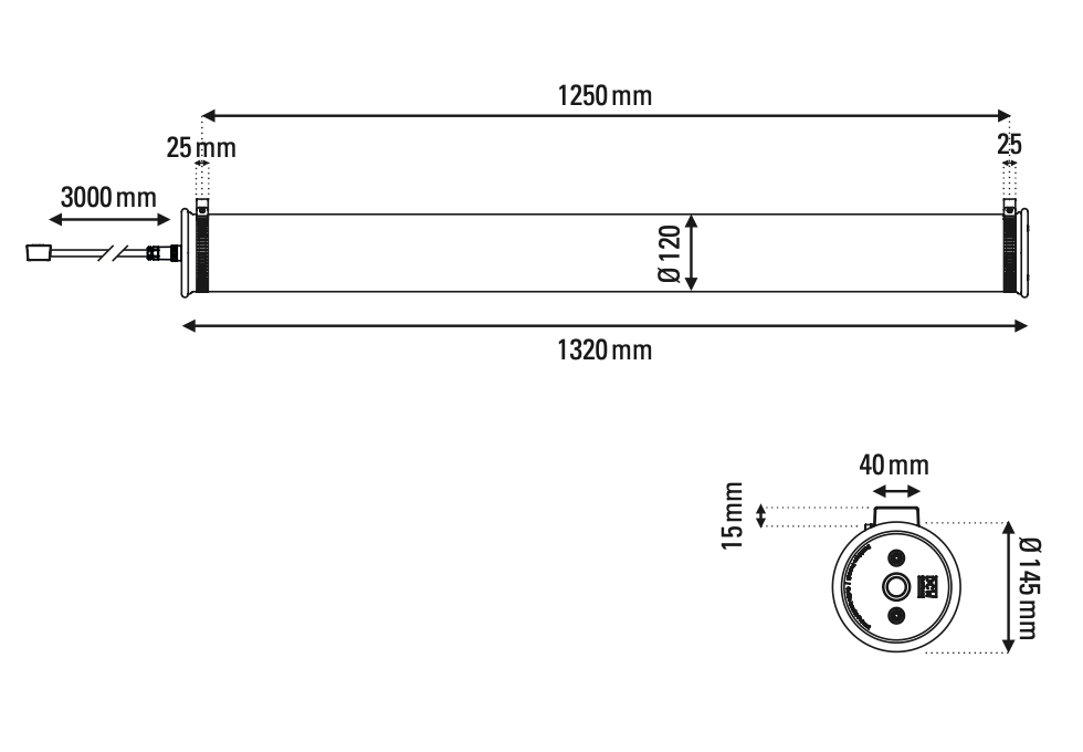 Tube Bulb Pendant, Linear Vertical, 132 cm, Silver Reflector No Mesh, E27, IP64
