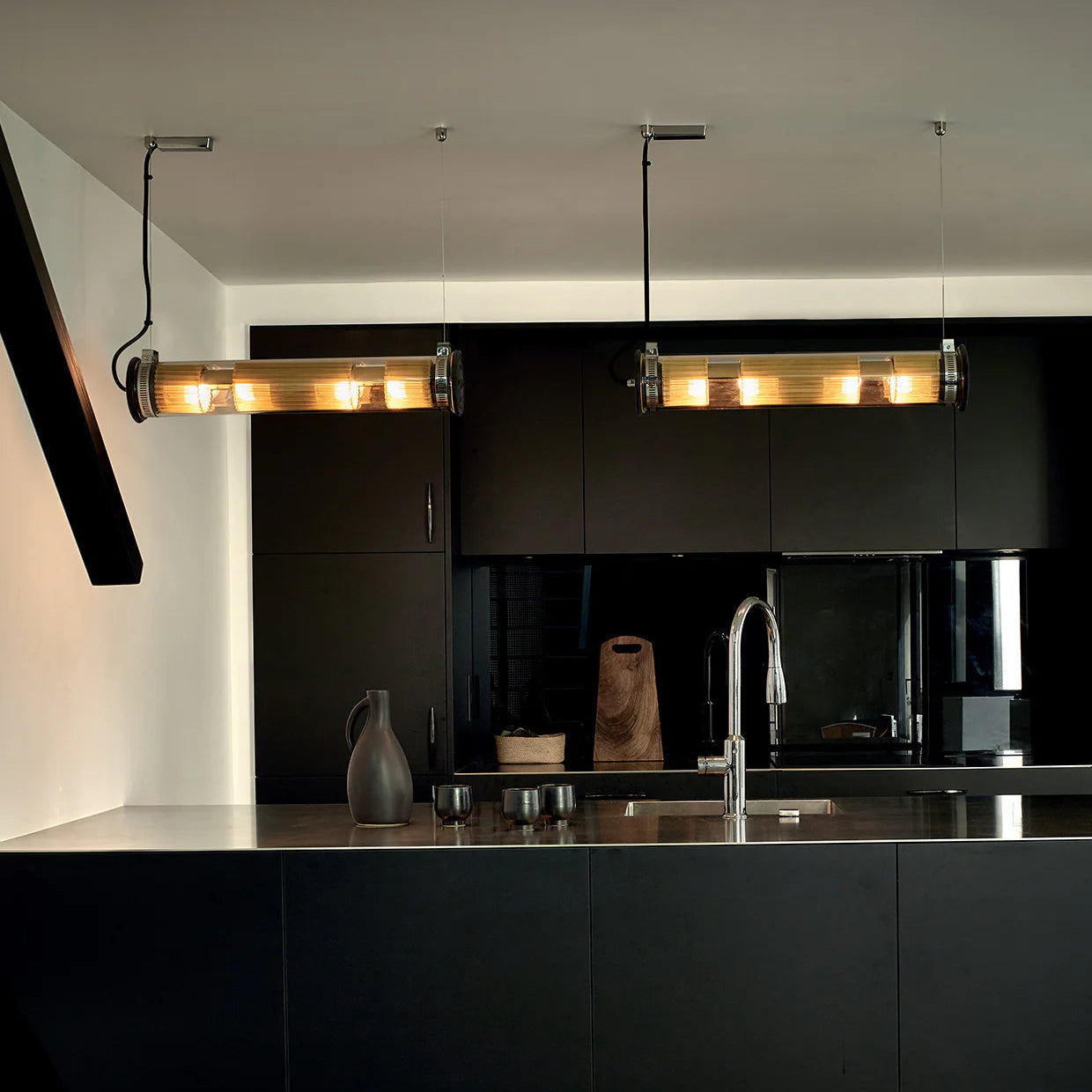 Tube Bulb Pendant, Linear Horizontal, 72 cm, Mesh, E27, IP20