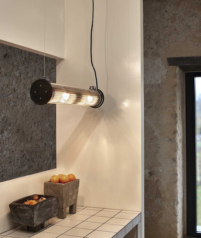 Tube Bulb Pendant, Linear Vertical, 52 cm, Silver Reflector No Mesh, E14, IP64