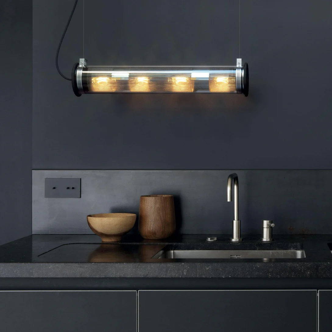 Tube Bulb Pendant, Linear Vertical, 132 cm, Silver Reflector No Mesh, E27, IP64