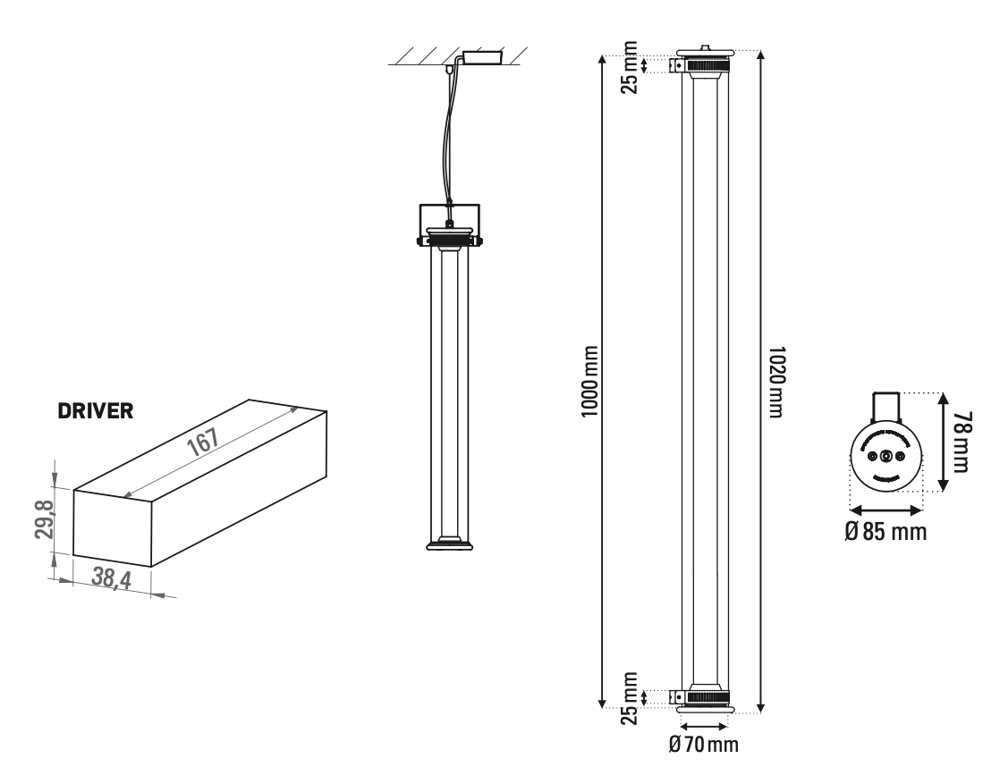 Tube 360 Pendant, Vertical, 102 cm, White with Silver, LED, Triac Dim, IP65