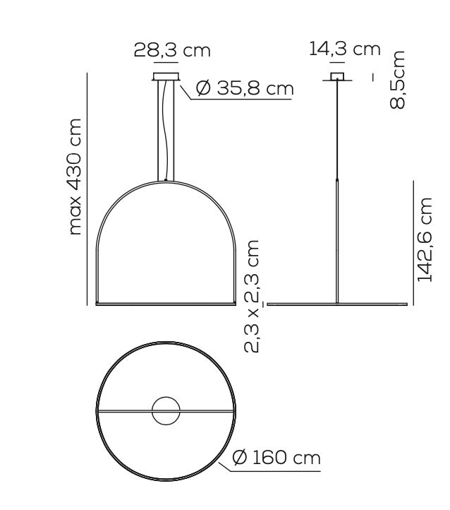 U-Light Pendant Anthracite, LED, 1-10v or Casambi Dim, IP20