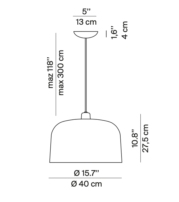 Zile Pendant, Large, Black, E27, IP20