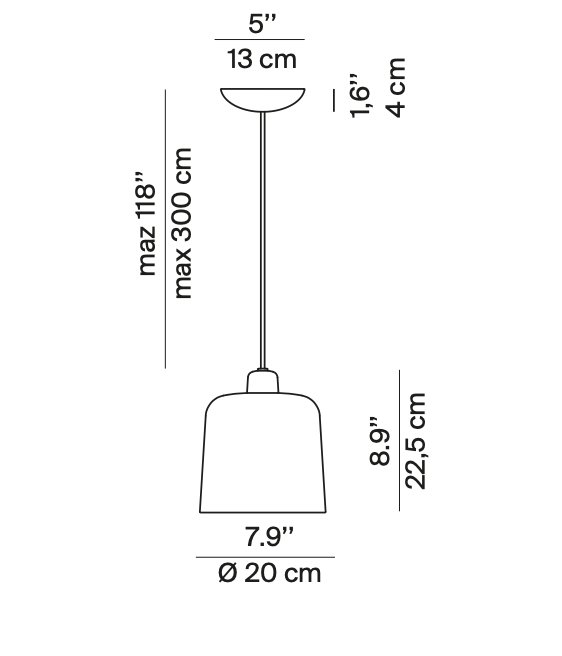 Zile Pendant, Small, Black, E27, IP20
