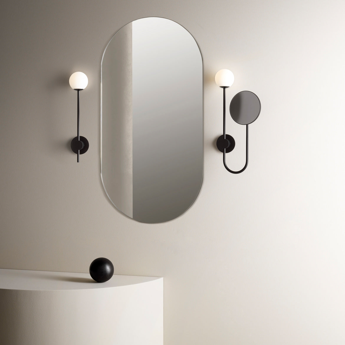 Orb Wall Light with Mirror, Black, G9, IP44