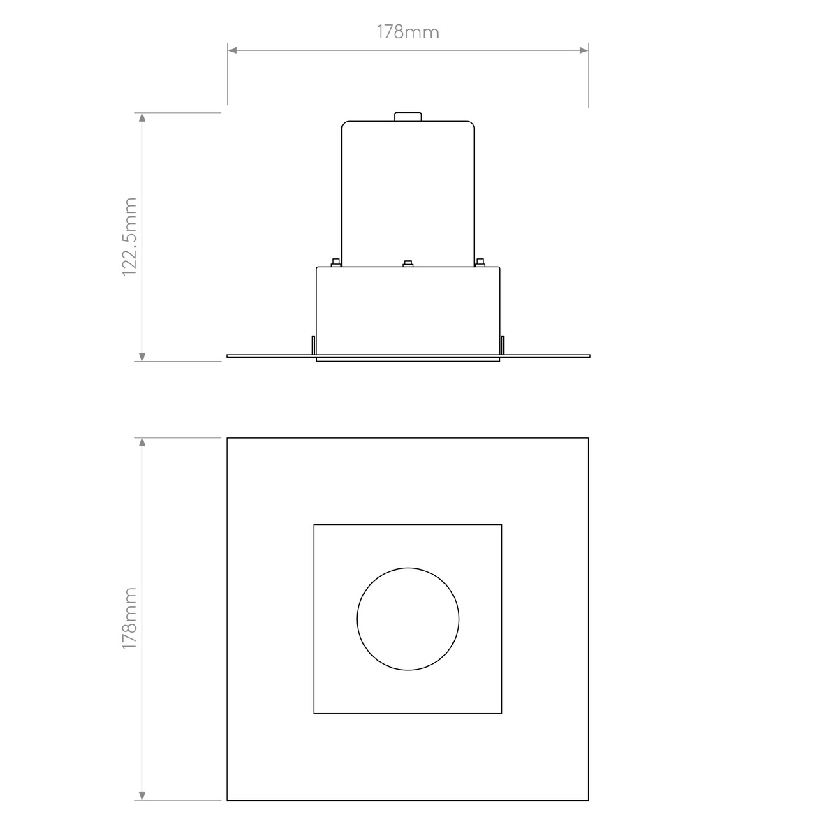 Terry Trimless Square Downlight, Fixed, GU10, IP65, Fire Rated