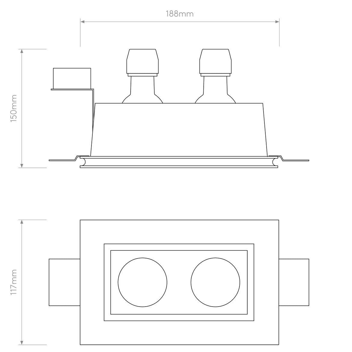 Blanco Square Double Downlight, Plastered In, GU10, IP20