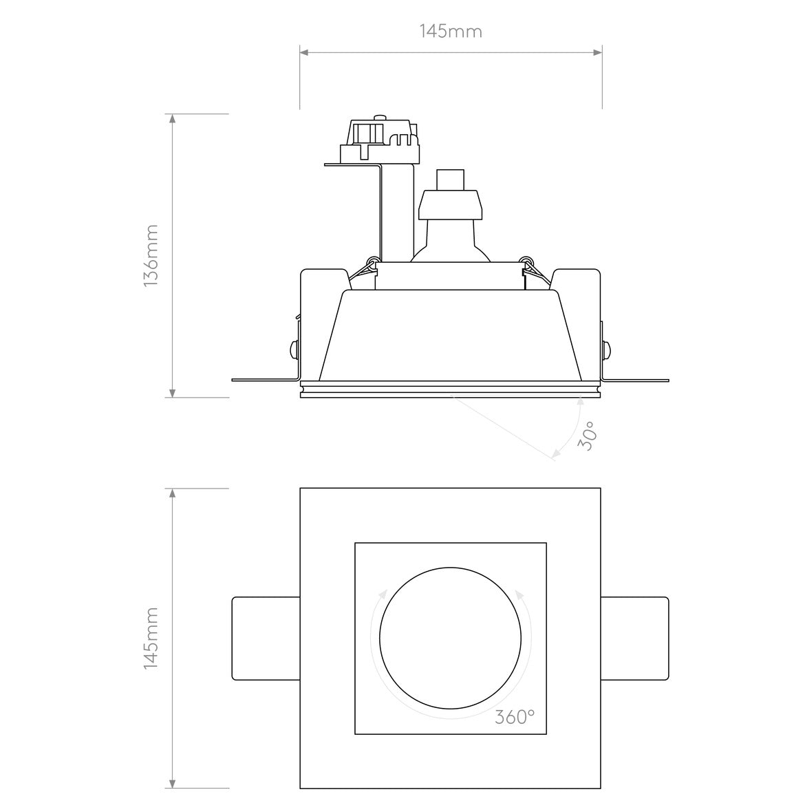 Blanco Square Downlight, Plastered In, GU10, IP20