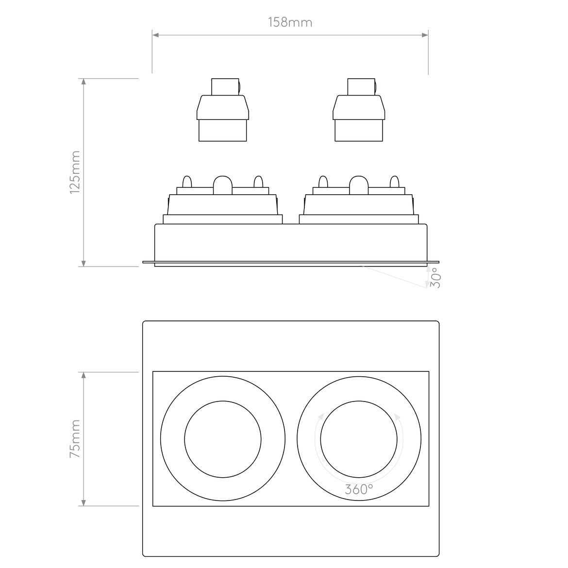 Terry Trimless Double Square Downlight, Adjustable, GU10, IP20