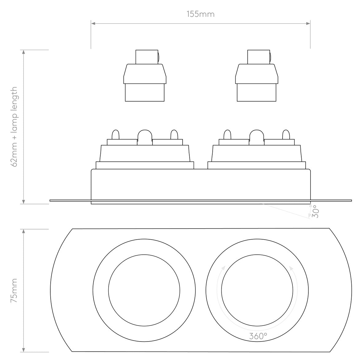 Terry Trimless Double Round Downlight, Adjustable, GU10, IP20