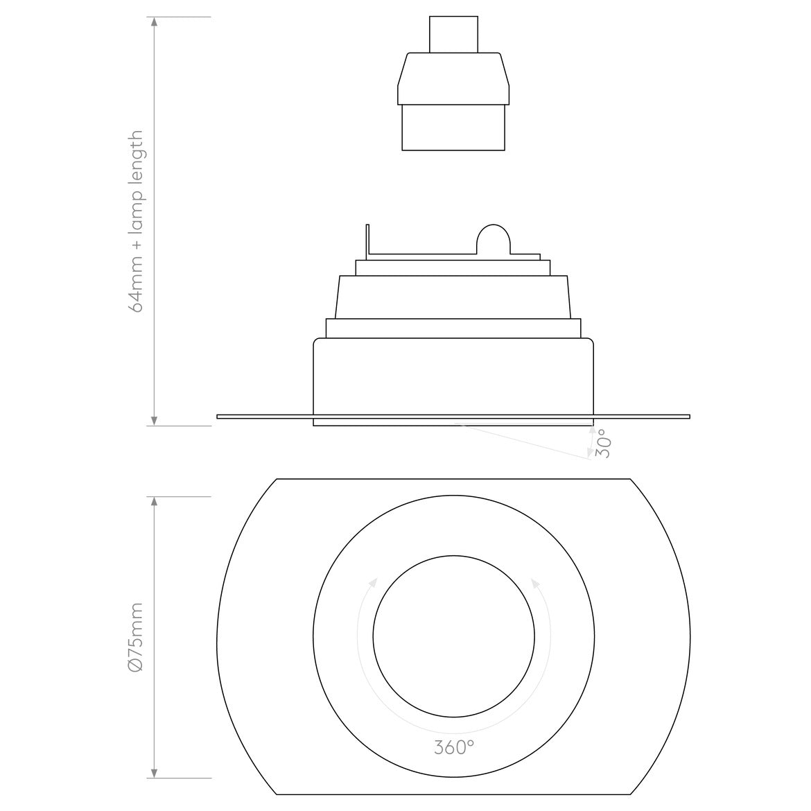 Terry Trimless Round Downlight, Adjustable, GU10, IP20, Fire Rated