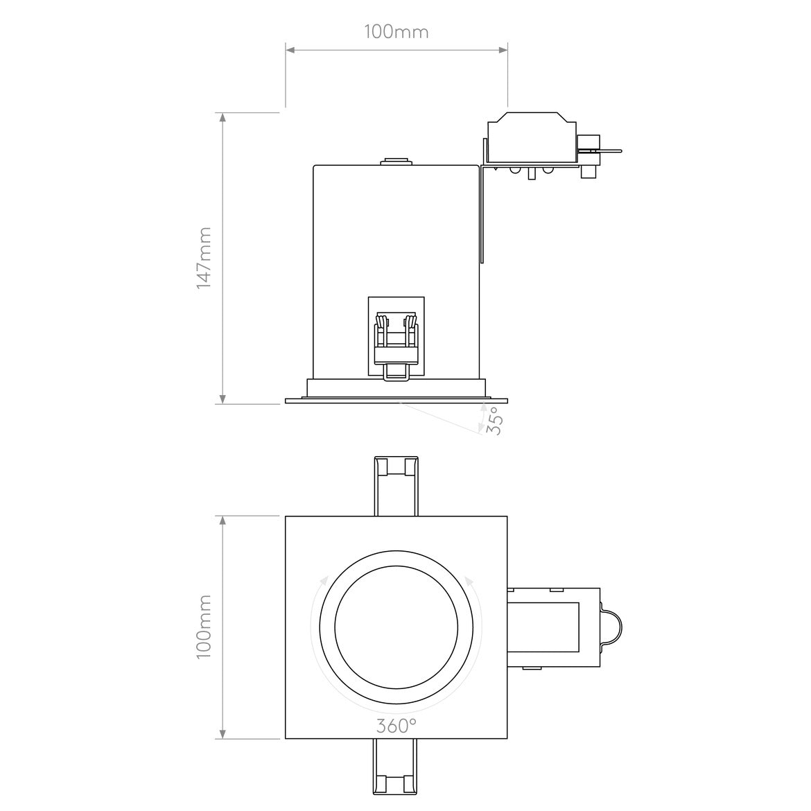 Taro Square Downlight, White, Adjustable, GU10, IP20, Fire Rated