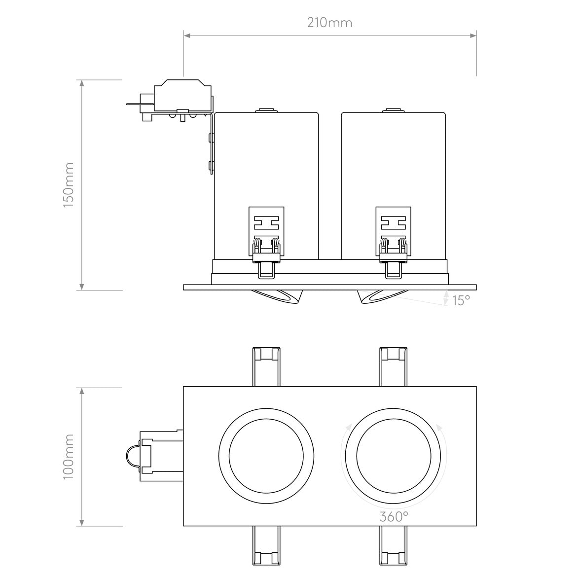 Taro Double Square Downlight, White, Adjustable, GU10, IP20, Fire Rated