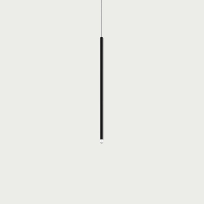 Lodes A-Tube Nano medium pendant in black with grey background and clear cable