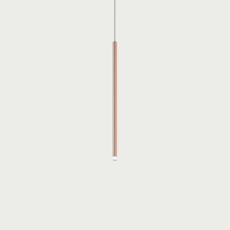 Lodes A-Tube Nano medium pendant in terra with grey background and clear cable