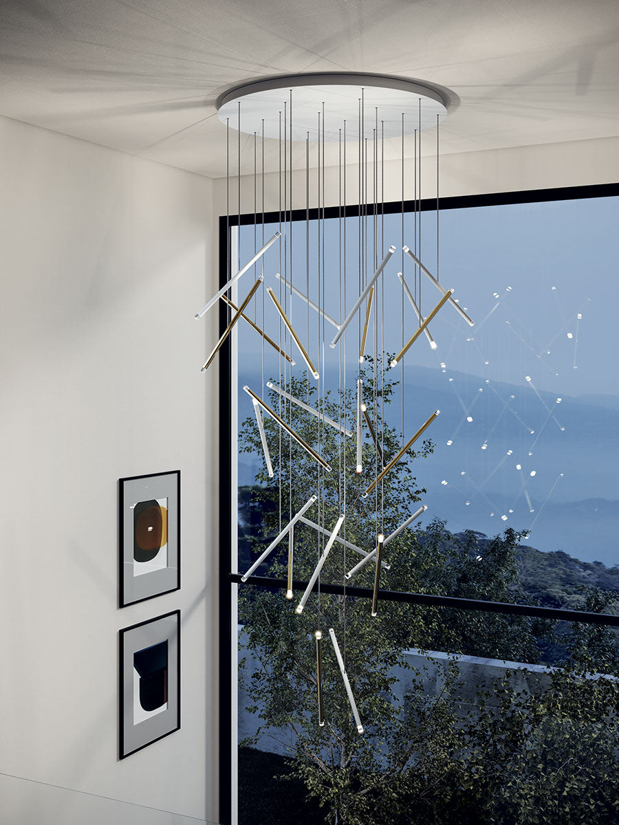 Lodes A-Tube Nano Duo cascading cluster in a staircase with a large picture window