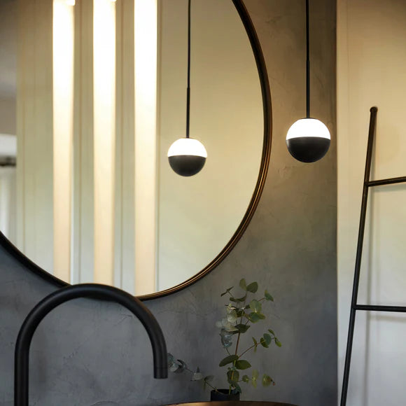 Alfi Pendant, White Glass with Black Hardware, LED, Surface, On/Off, IP20