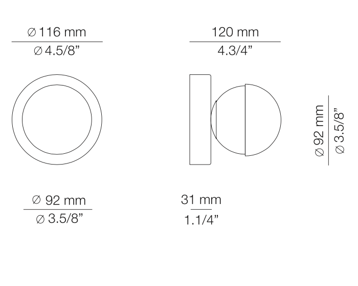 Alfi Wall Light, White Glass with Front Black Cap, LED, Surface, On/Off, IP20