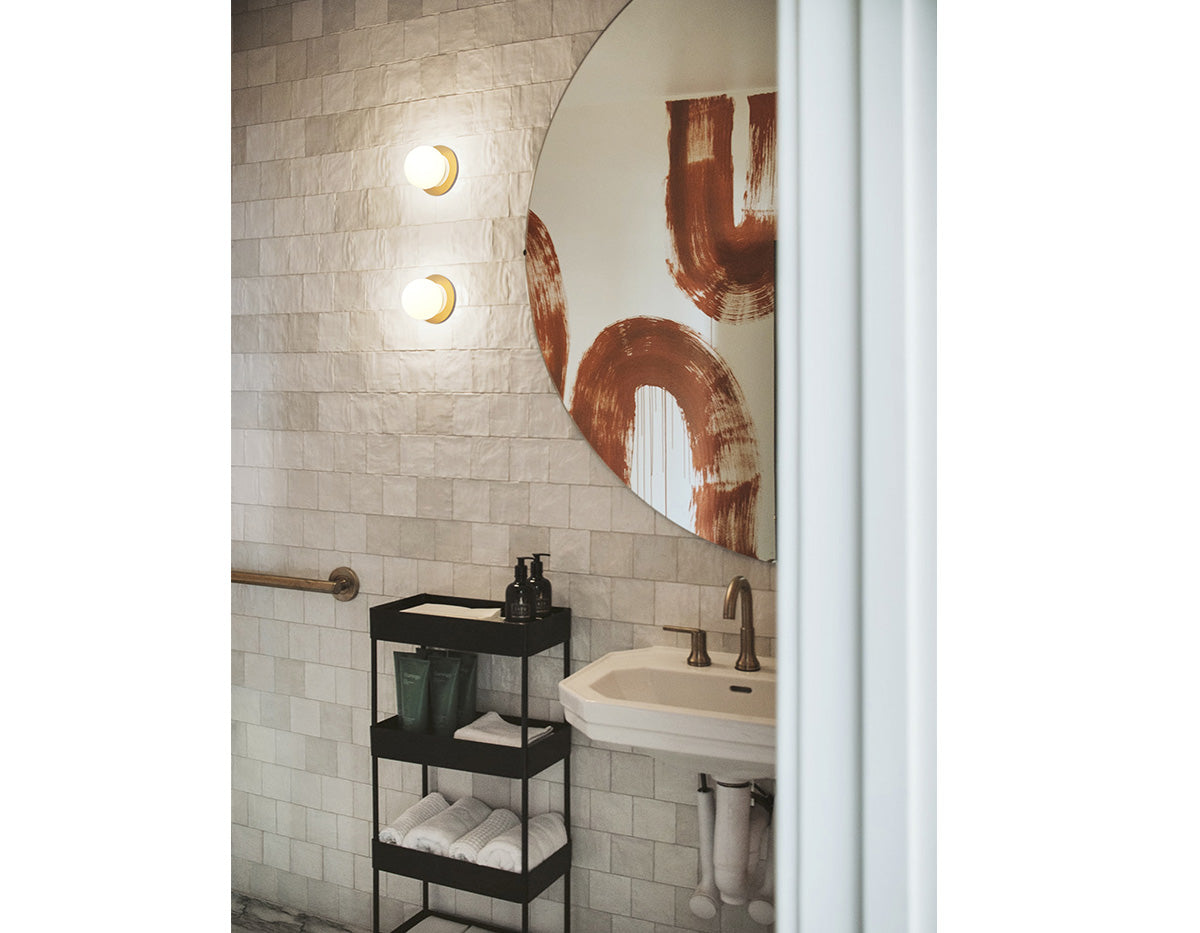 Alfi Wall Light, White Glass with Front Black Cap, LED, Recessed, On/Off, IP20