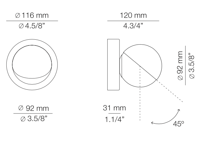 Alfi Wall Light, White Glass with Tilted Black Cap, LED, Surface, On/Off, IP20