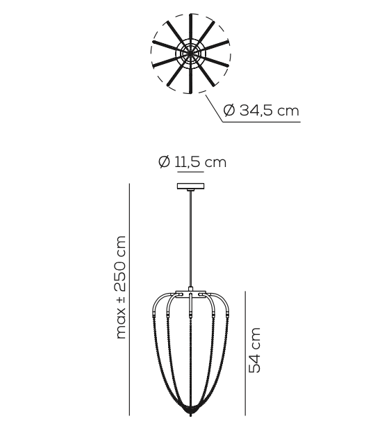 Alysoid Pendant with Black Nickel Beads, 34.5 cm ø x 54, LED, Phase Dim, IP20