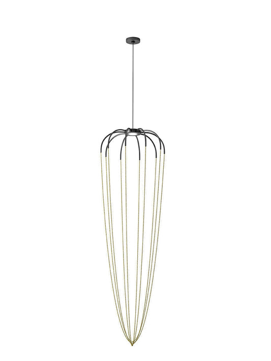 Axo Light Alysoid Pendant 51 Long with brass beads and canopy on a white background