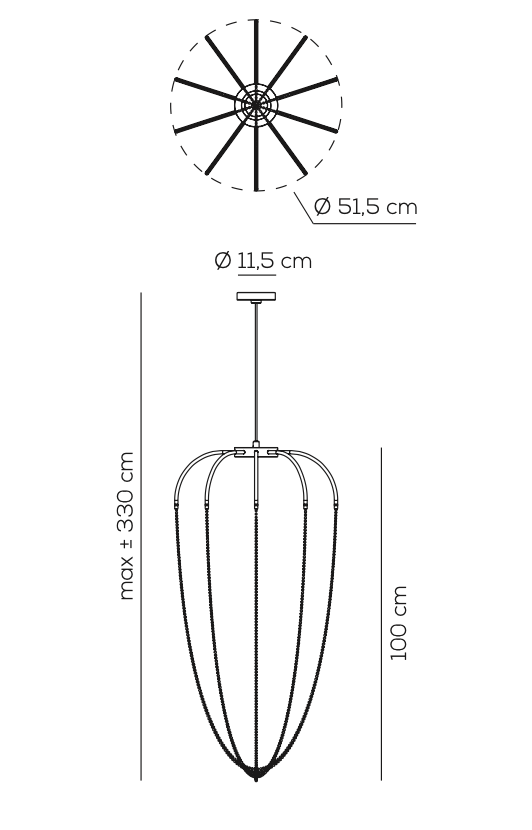 Alysoid Pendant with Black Nickel Beads, 51.5 cm ø x 100, LED, Phase Dim, IP20