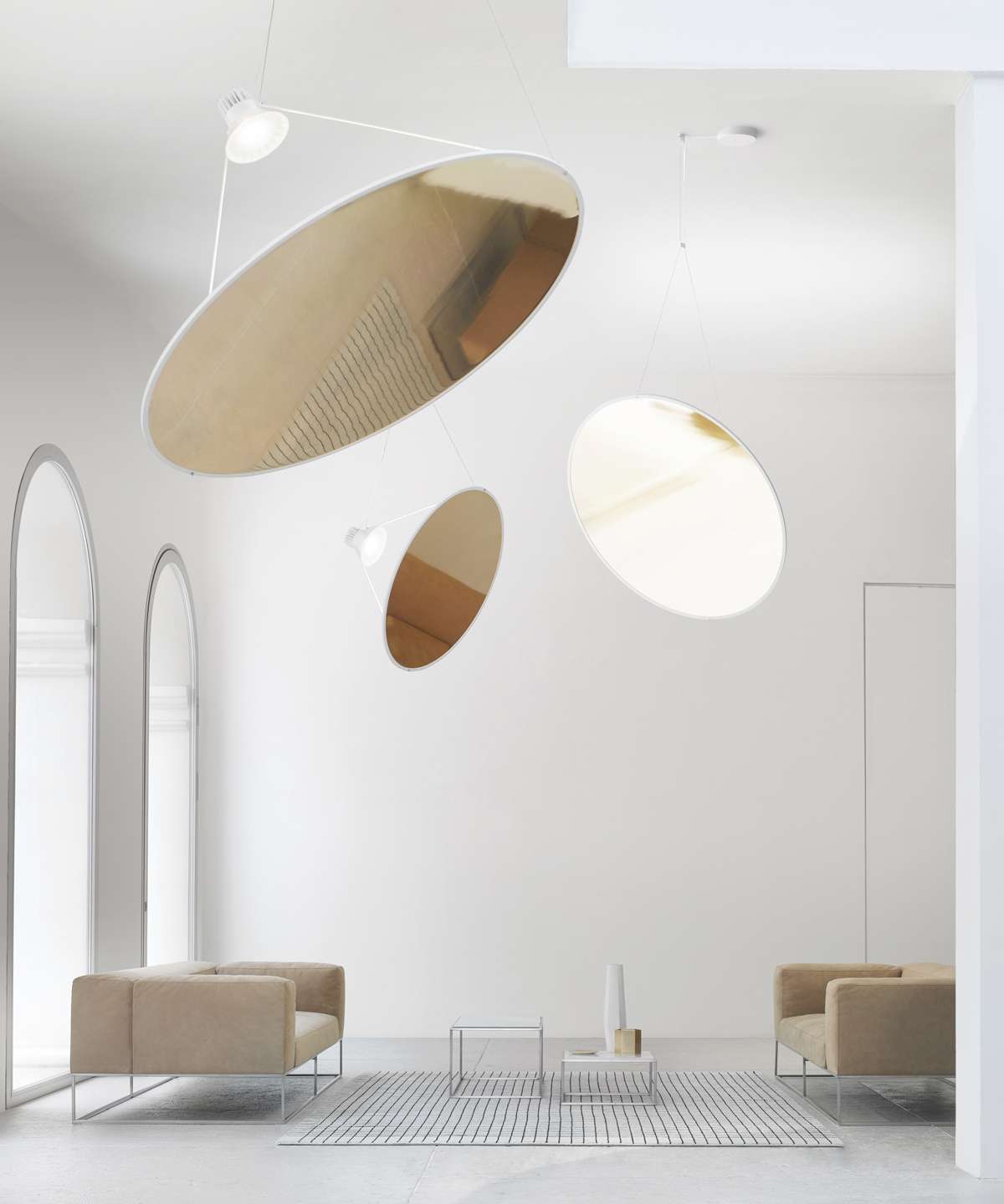 Amisol Pendant, Silver Mirror Stretch Reflector, 108 cm, LED, Push/DALI Dim, IP20