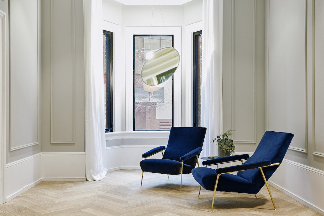 Amisol Pendant, Gold Mirror Stretch Reflector, 75 cm, LED, Push/DALI Dim, IP20