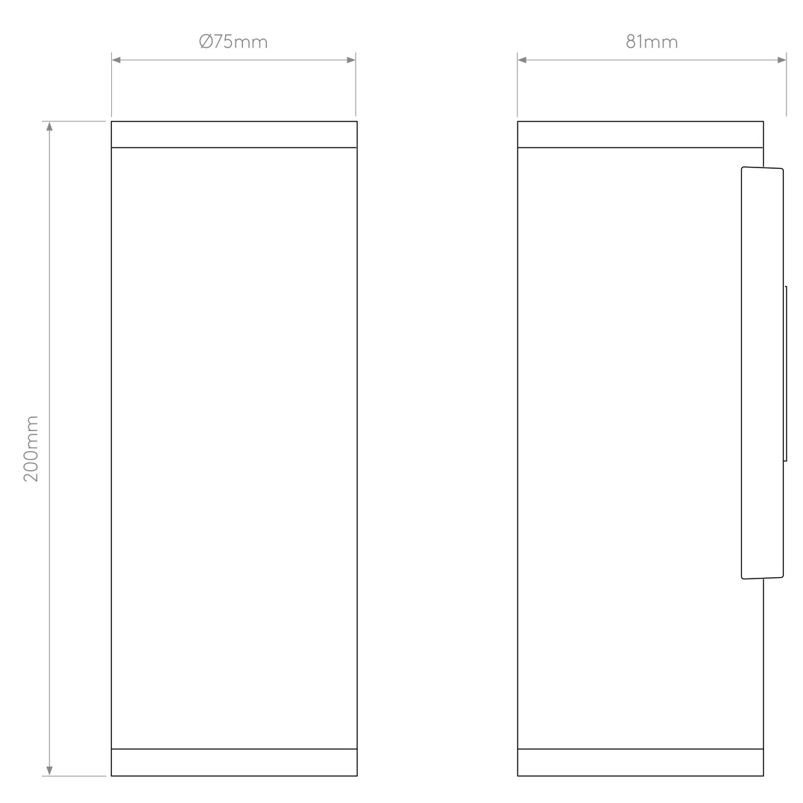 Technical drawing of a rectangular component with dimensions labeled