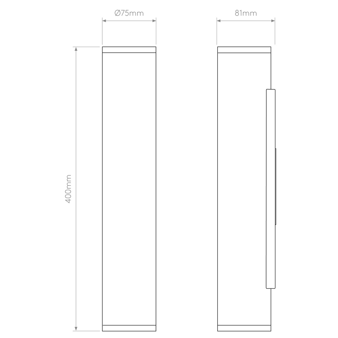 Technical drawing of a cylindrical object with dimensions labeled