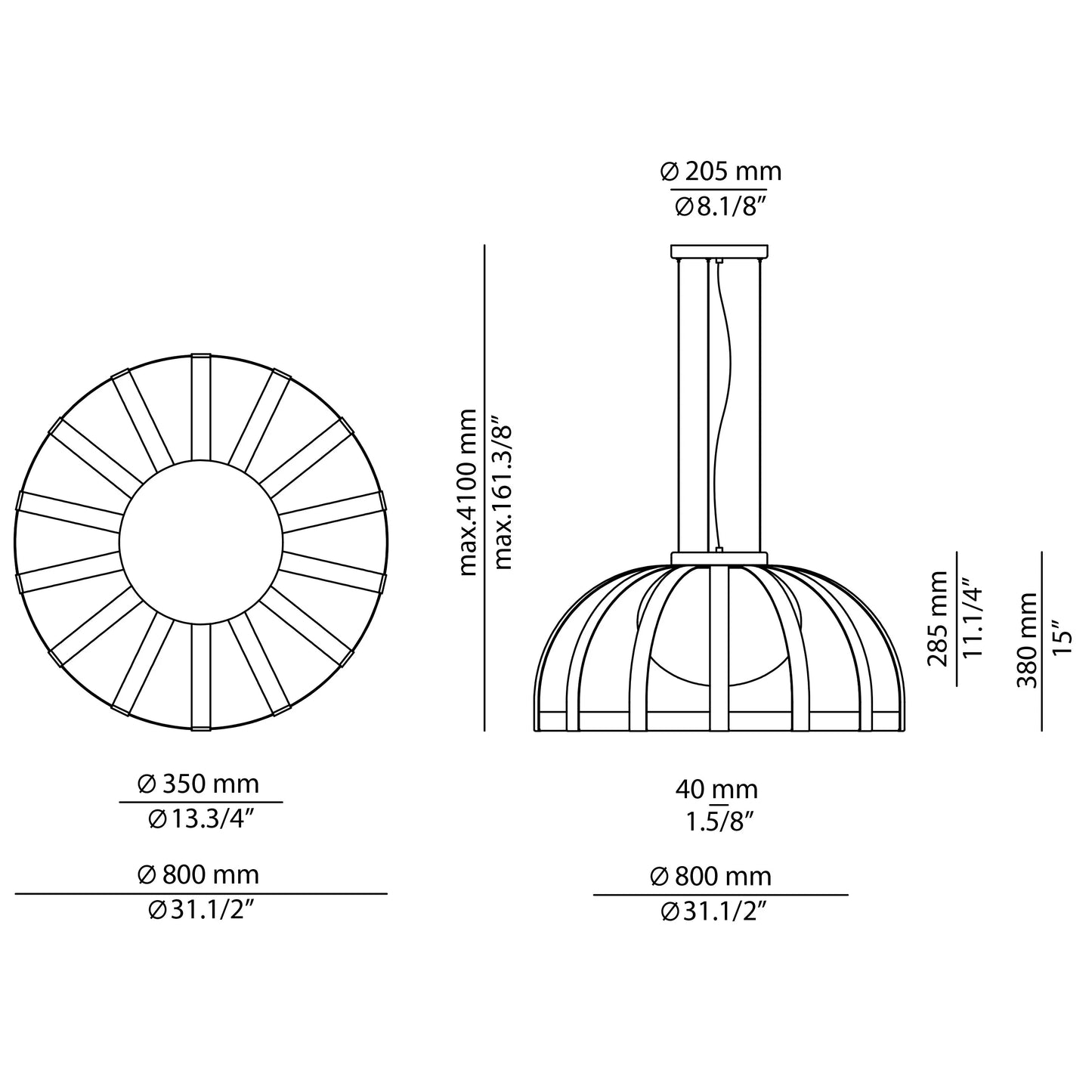 Bols pendant light wide line drawing