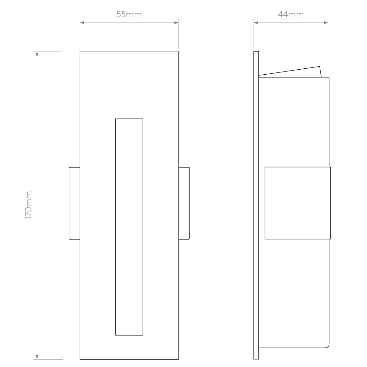 Technical drawing of a rectangular object with dimensions labeled