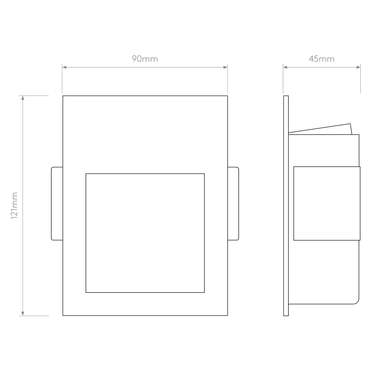 Technical drawing of a rectangular object with dimensions labeled
