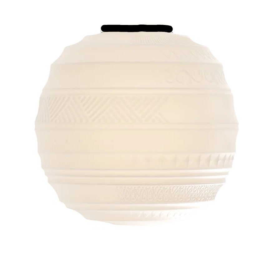 Textured cream-colored lampshade with a silver rim on a white background