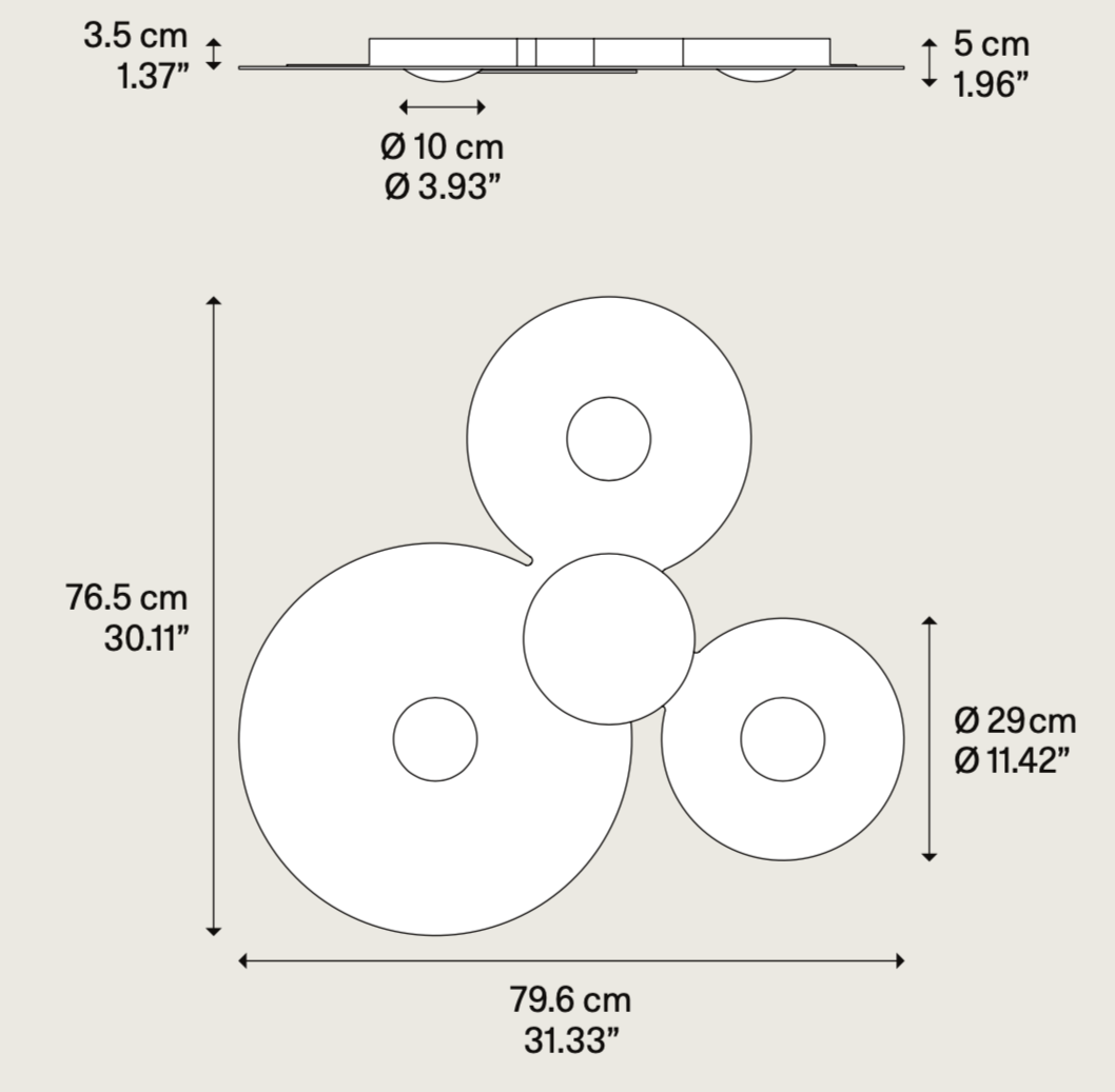 Bugia Ceiling, Triple Mega, Glossy Chrome, LED, Triac Dim, IP20