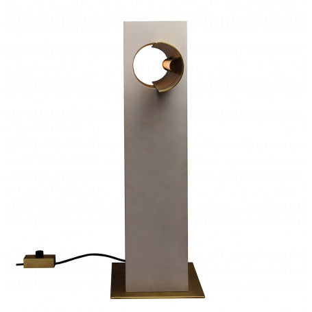 Bronze and brass table lamp with brass tube through the middle