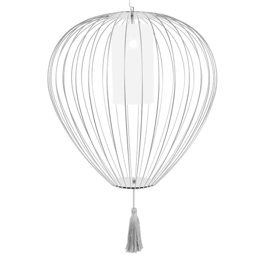 Cell Pendant Lamp, Wide, 59 cm H, White Metal with White Linen and White Tassel, E27, IP20