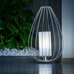 Cell Floor Lamp, Wide, 89 cm H, White Metal with White Linen, E27, IP20