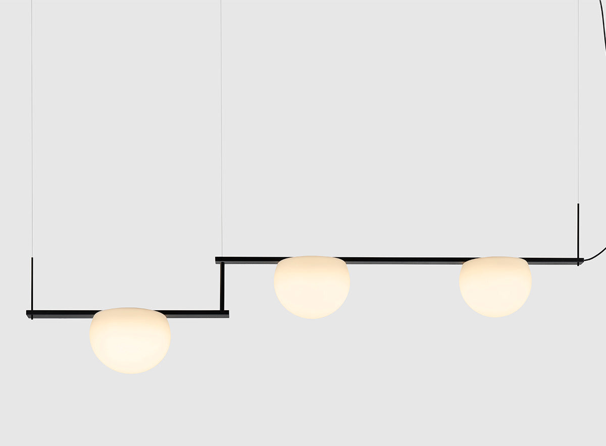 Circ Linear Pendant, Adjustable, 3 Lights, White Glass with Black Hardware, Recessed Mount, LED, Triac Dim, IP20