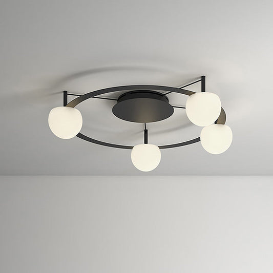 Circ Round Ceiling, 4 Lights, White Glass with Black Hardware, Recessed Mount, LED, Triac Dim, IP20